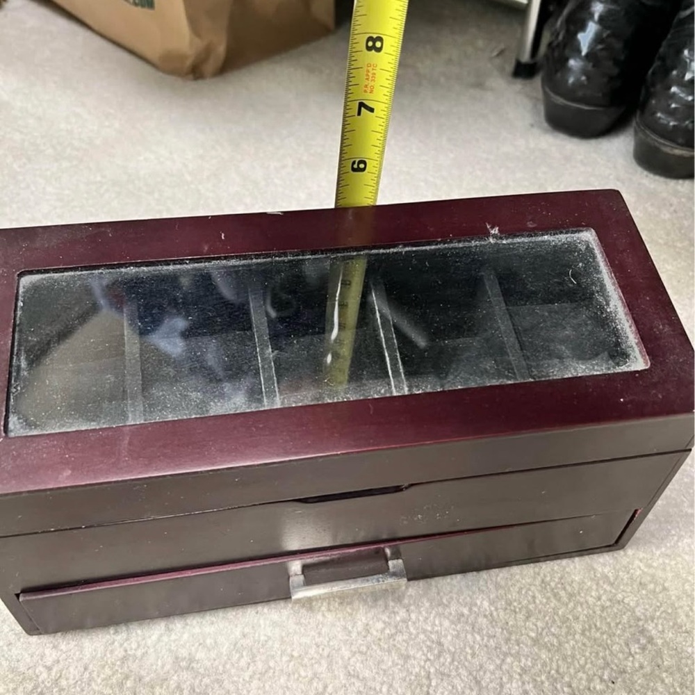 Cherry 5 Watches Wooden Jewelry Box with Glass Top and Draw GUC ❤️ - Picture 5 of 6